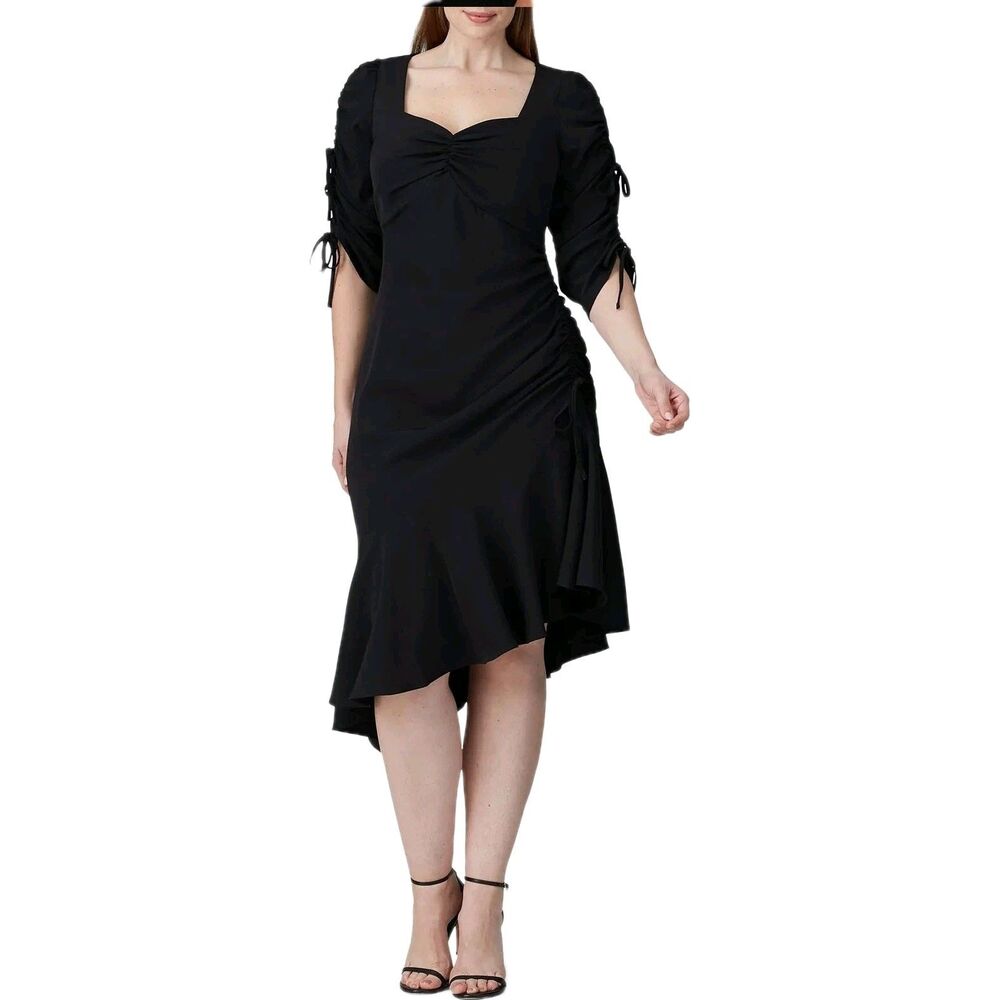 Rodarte x Universal Standard Black Asymmetrical Ruched Midi Dress 2XS